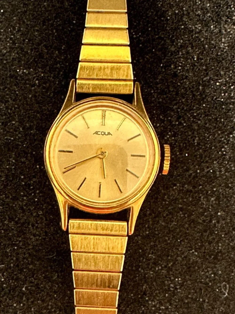 Vintage Acqua Manual Wind Watch Women Gold Tone Stretch Expansion Band 6